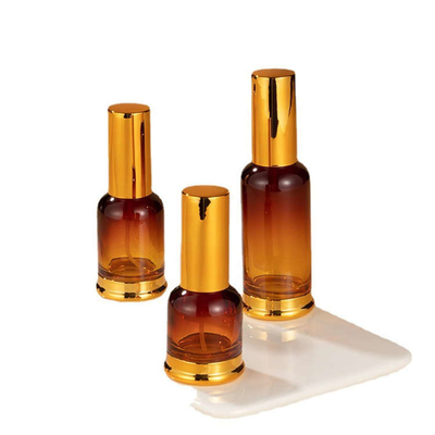Amber Gradient Color Cosmetic Glass Bottle With Pump 15ml 30ml 50ml Non Toxic