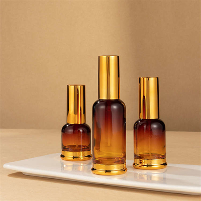 Amber Gradient Color Cosmetic Glass Bottle With Pump 15ml 30ml 50ml Non Toxic