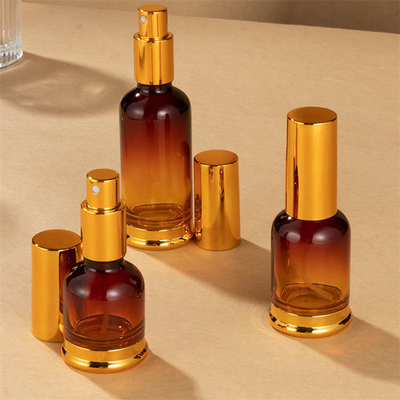 Amber Gradient Color Cosmetic Glass Bottle With Pump 15ml 30ml 50ml Non Toxic