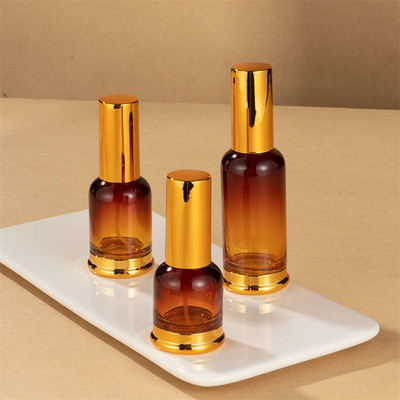 Amber Gradient Color Cosmetic Glass Bottle With Pump 15ml 30ml 50ml Non Toxic