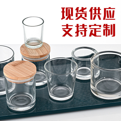 Dustproof Candle Jars With Wooden Lids , Multiscene Colored Glass Candle Jars