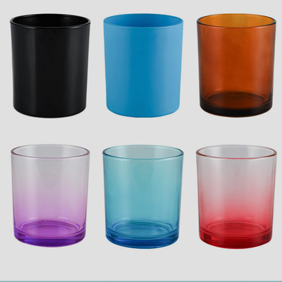 Dustproof Candle Jars With Wooden Lids , Multiscene Colored Glass Candle Jars