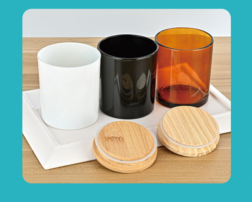 Dustproof Candle Jars With Wooden Lids , Multiscene Colored Glass Candle Jars