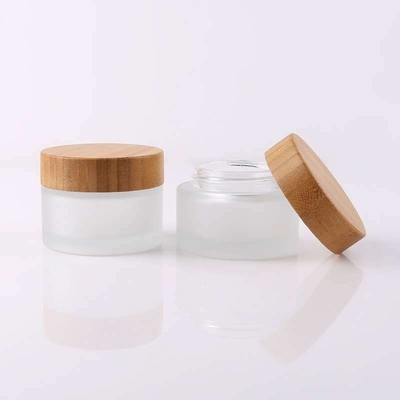 Frosted Ultralight Bamboo Glass Cosmetic Jar , Lidded Body Cream Packaging Containers