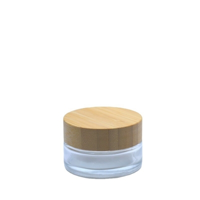 Frosted Ultralight Bamboo Glass Cosmetic Jar , Lidded Body Cream Packaging Containers