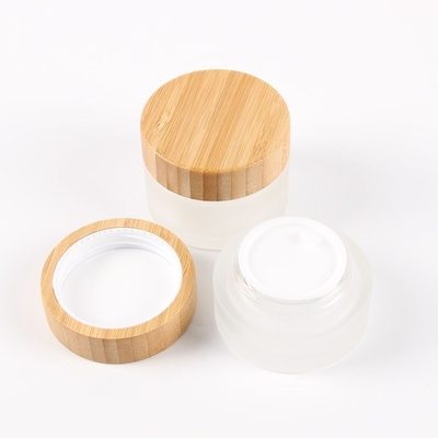 Frosted Ultralight Bamboo Glass Cosmetic Jar , Lidded Body Cream Packaging Containers